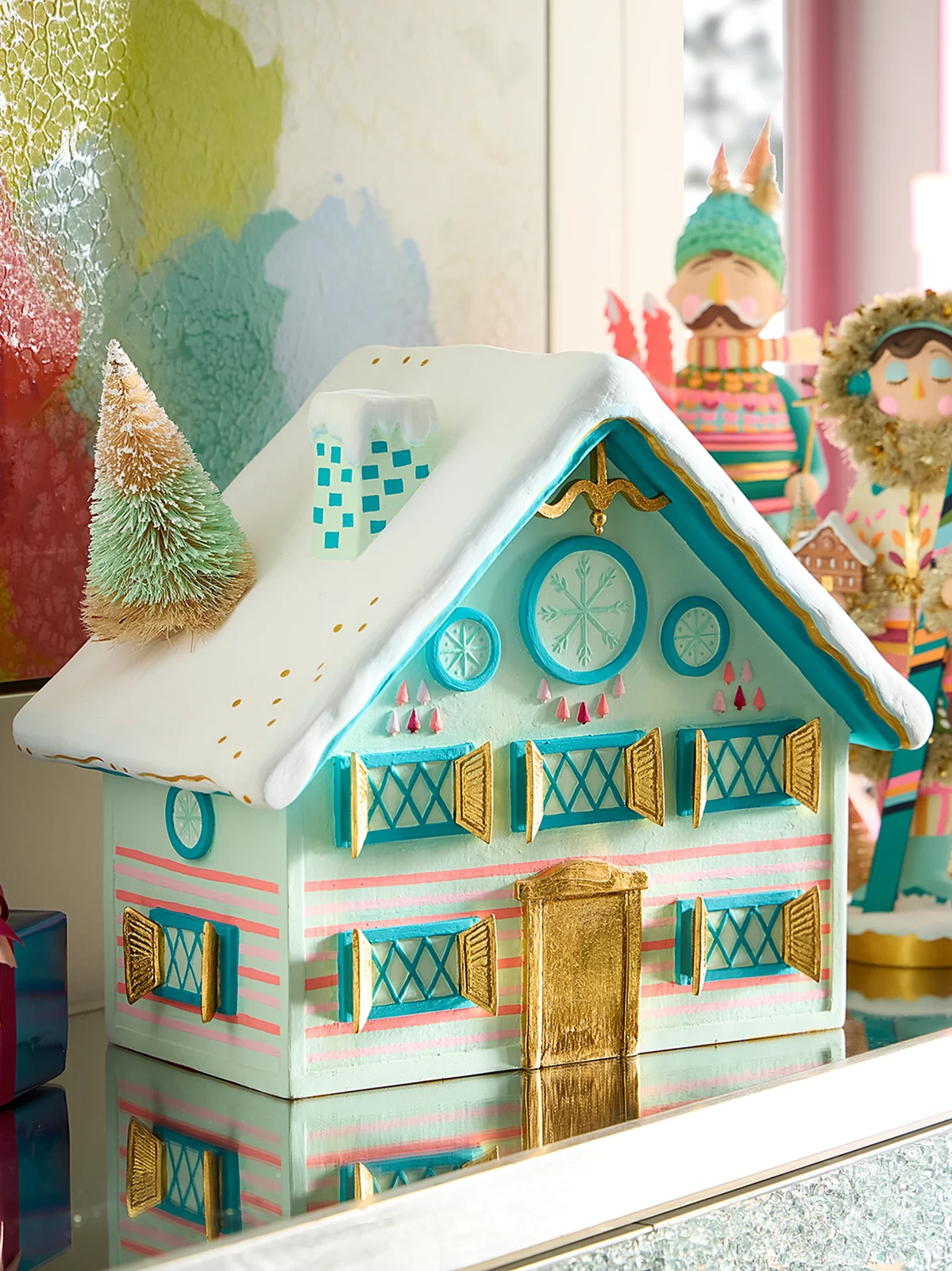 Glitterville Rainbow Chalet Tabletop Decoration