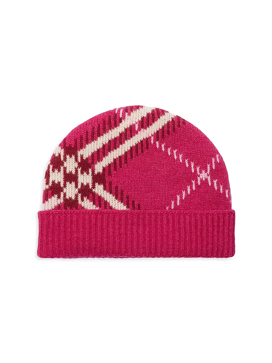 Burberry Women's Check Cashmere-Blend Beanie - Tart | Image 1 Burberry Women's Check Cashmere-Blend Beanie - Tart | Image 1