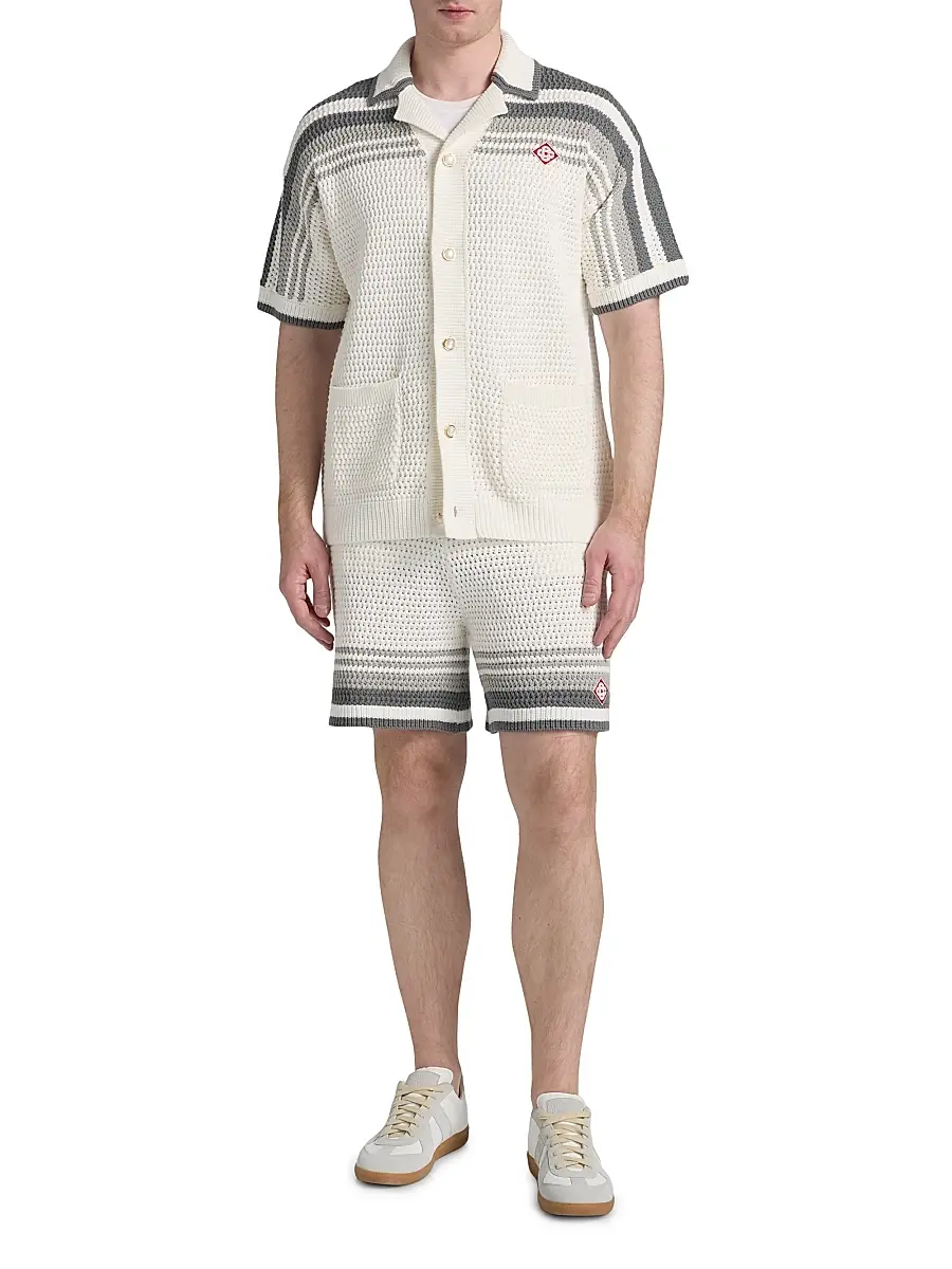 Casablanca Men's Crochet Cotton Camp Shirt | Thumbnail 2