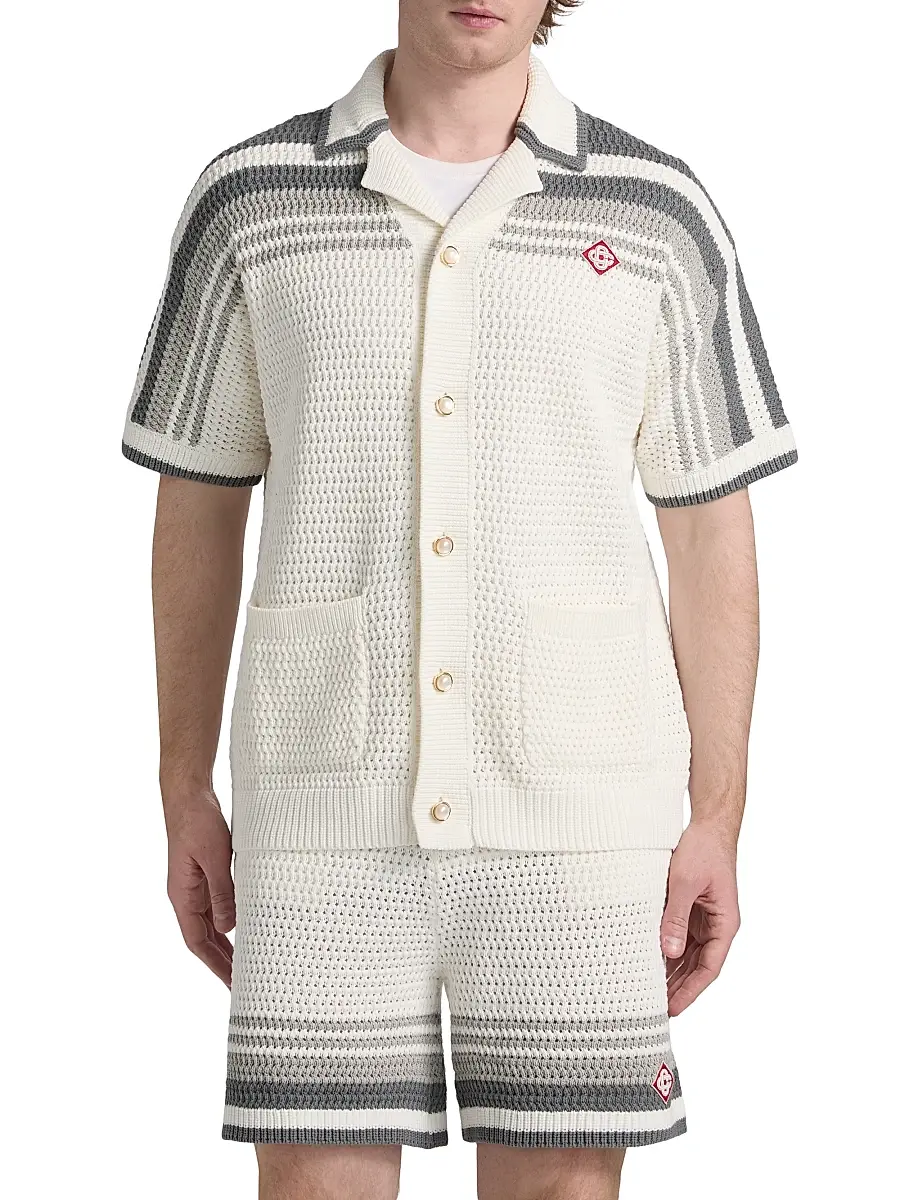 Casablanca Men's Crochet Cotton Camp Shirt | Thumbnail 3