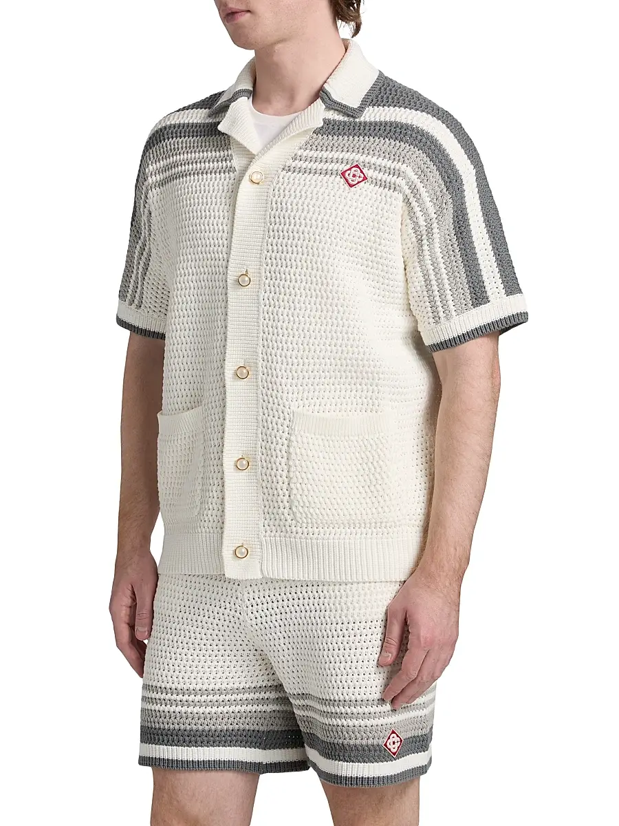 Casablanca Men's Crochet Cotton Camp Shirt | Thumbnail 4