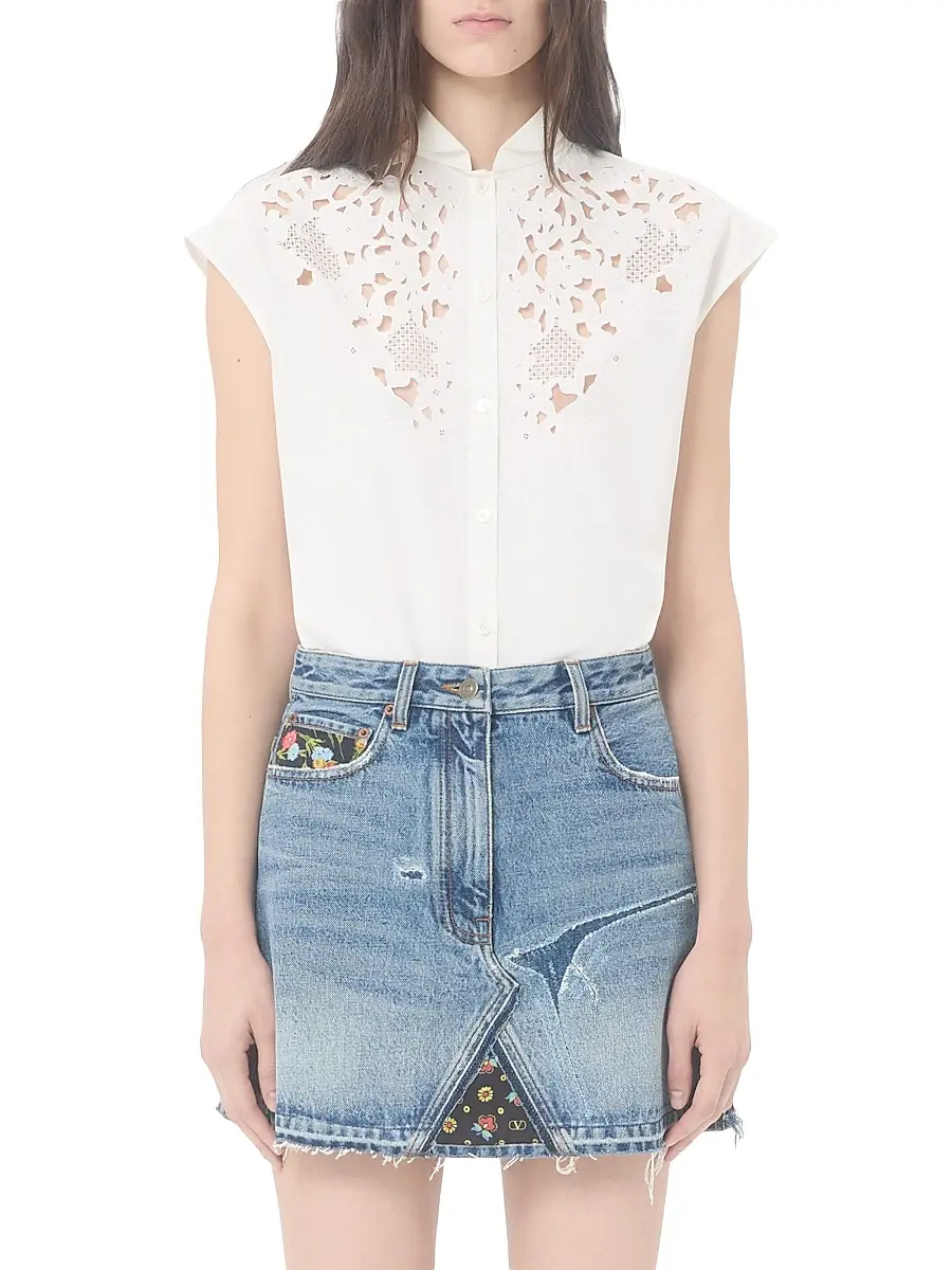 Valentino Women's Embroidered Poplin Shirt | Thumbnail 2 Valentino Women's Embroidered Poplin Shirt | Thumbnail 2