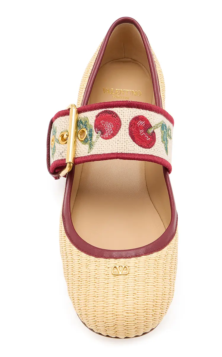 Valentino Garavani Bribri Cherrific Raffia Ballet Flat | Thumbnail 3 Valentino Garavani Bribri Cherrific Raffia Ballet Flat | Thumbnail 3