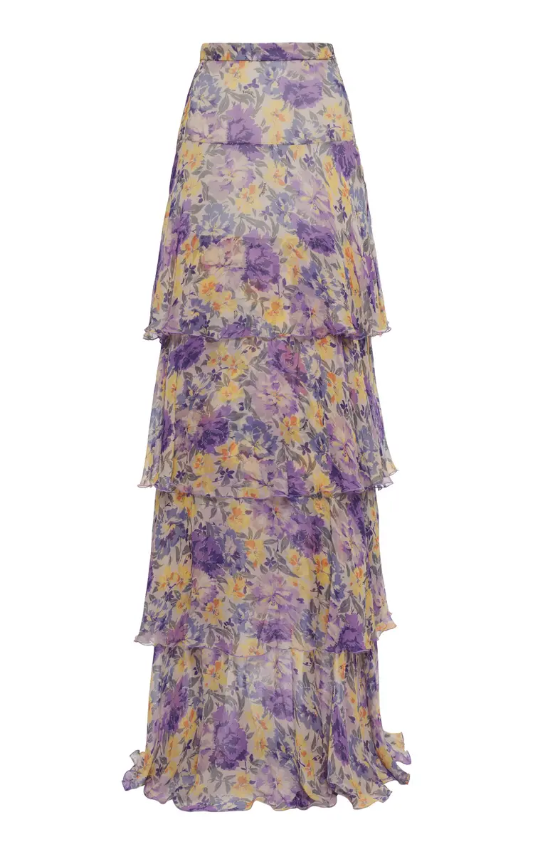 Flowerism Silk-Crepe Maxi Skirt