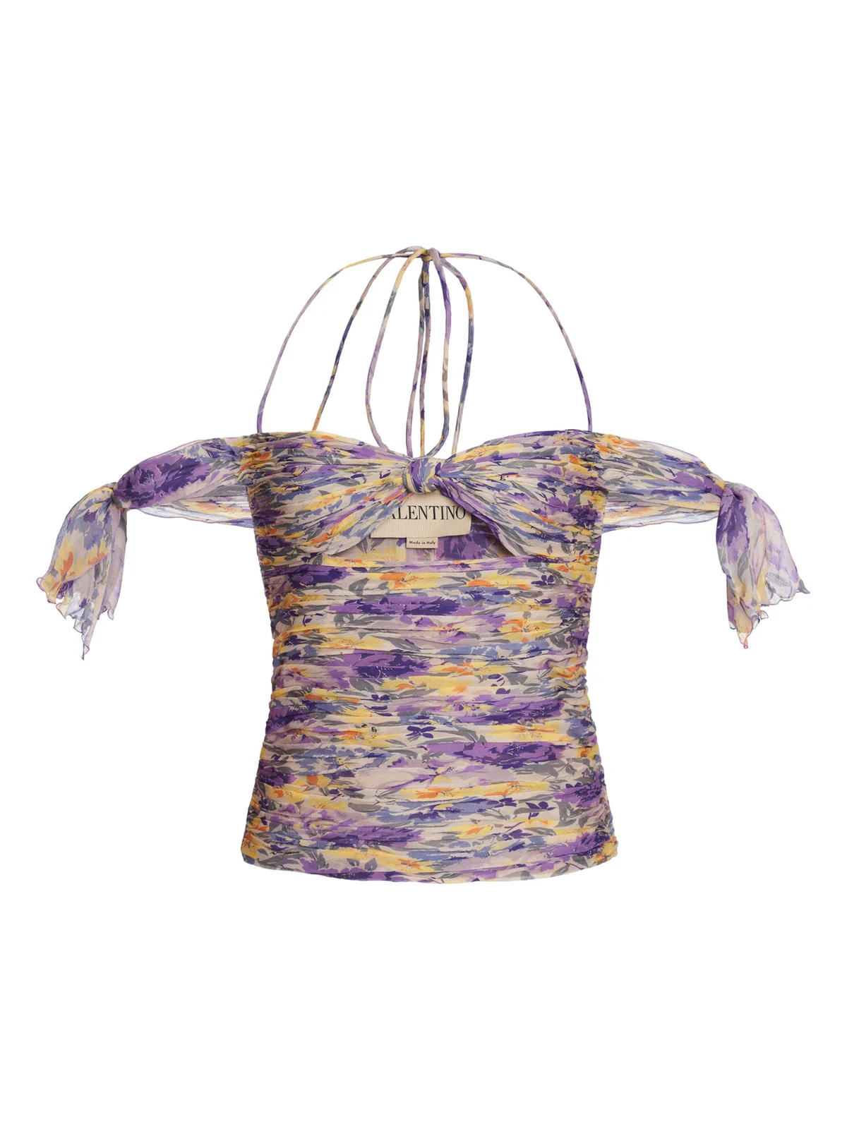Valentino Garavani Flowerism Pleated Silk-Crepe Top