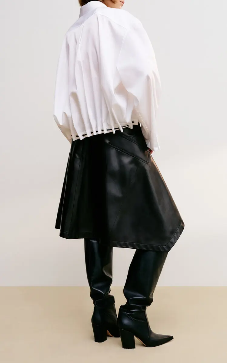 Brandon Maxwell The Frankie Cascade-Hem Leather Knee-Length Skirt | Thumbnail 2