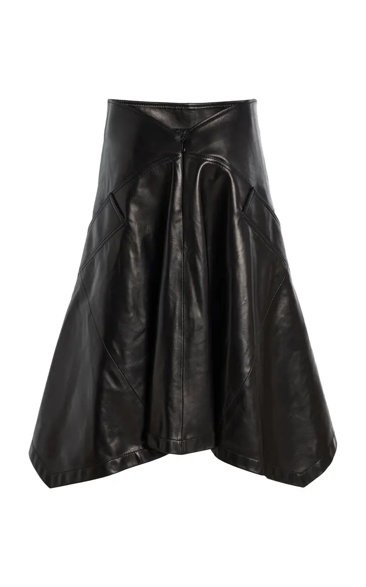 Brandon Maxwell The Frankie Cascade-Hem Leather Knee-Length Skirt | Thumbnail 3
