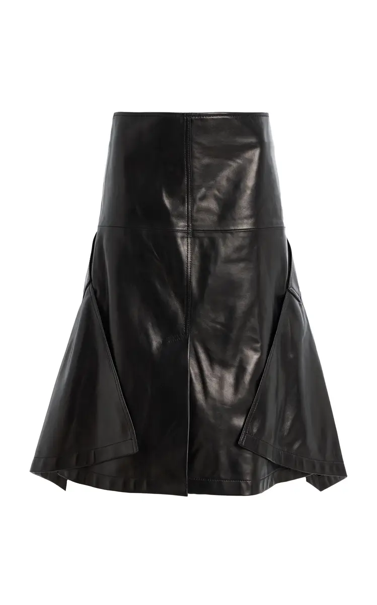 Brandon Maxwell The Frankie Cascade-Hem Leather Knee-Length Skirt | Thumbnail 5