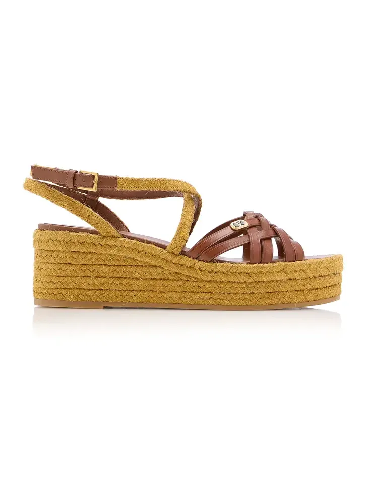 Valentino Garavani Bribri Calfskin-Trimmed Flatform Espadrilles