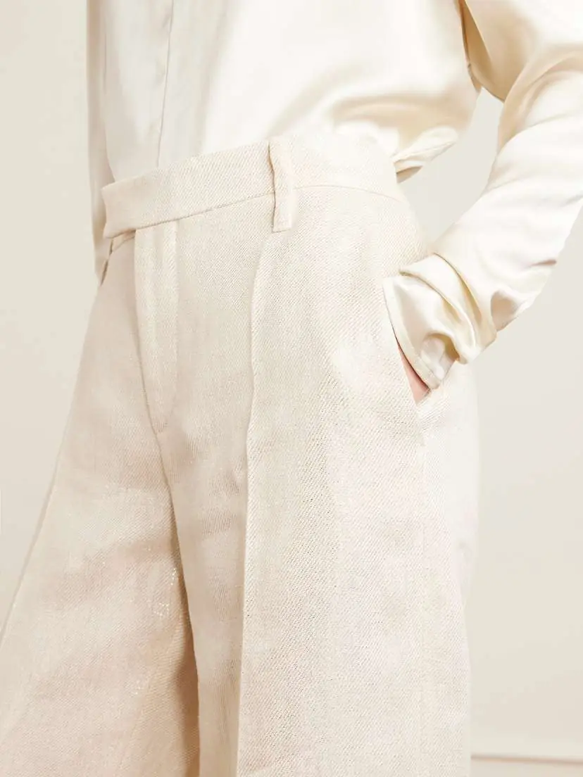 Brunello Cucinelli Metallic Linen Wide-leg Pants | Thumbnail 4 Brunello Cucinelli Metallic Linen Wide-leg Pants | Thumbnail 4