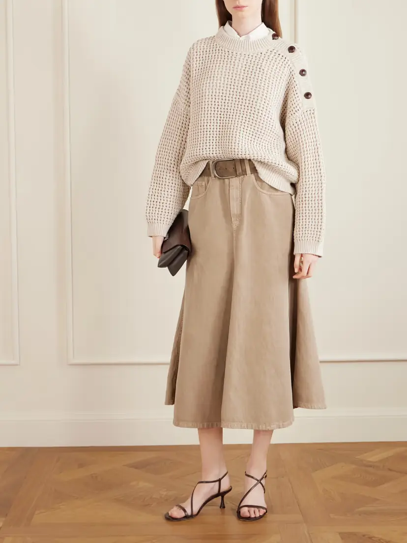 Brunello Cucinelli Cotton And Linen-blend Twill Midi Skirt | Thumbnail 2 Brunello Cucinelli Cotton And Linen-blend Twill Midi Skirt | Thumbnail 2