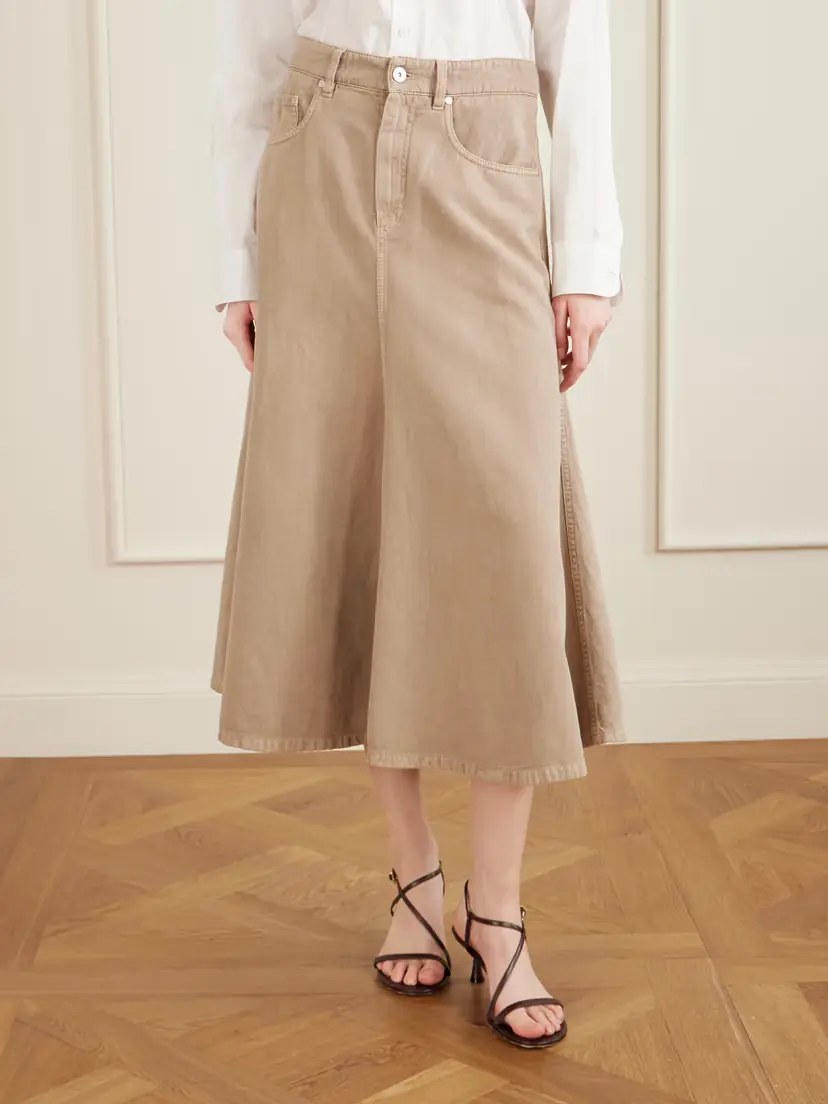 Brunello Cucinelli Cotton And Linen-blend Twill Midi Skirt | Thumbnail 3 Brunello Cucinelli Cotton And Linen-blend Twill Midi Skirt | Thumbnail 3