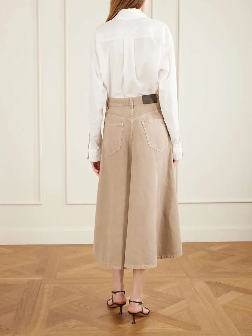 Brunello Cucinelli Cotton And Linen-blend Twill Midi Skirt | Thumbnail 4 Brunello Cucinelli Cotton And Linen-blend Twill Midi Skirt | Thumbnail 4