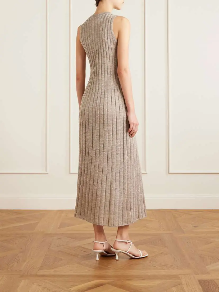 Brunello Cucinelli Metallic Ribbed-knit Midi Dress | Thumbnail 3