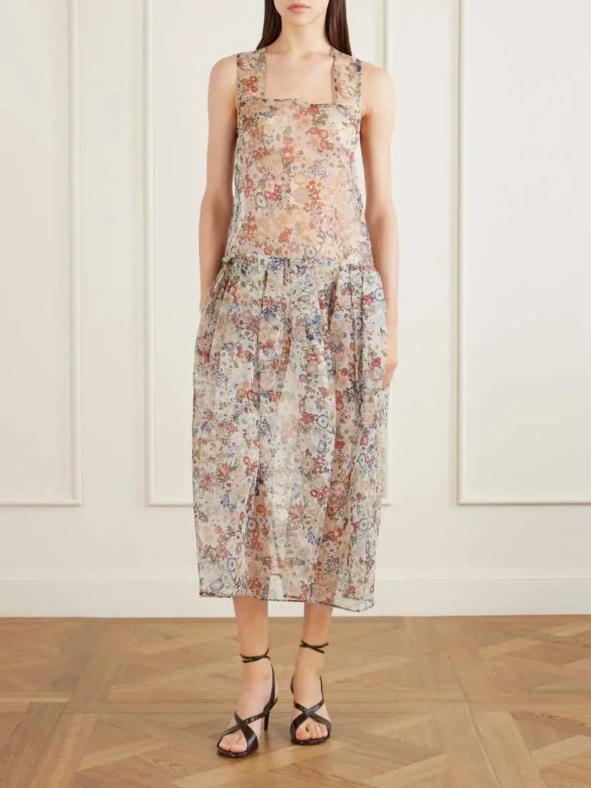 Khaite Amello Floral-print Silk-organza Midi Dress | Thumbnail 3 Khaite Amello Floral-print Silk-organza Midi Dress | Thumbnail 3