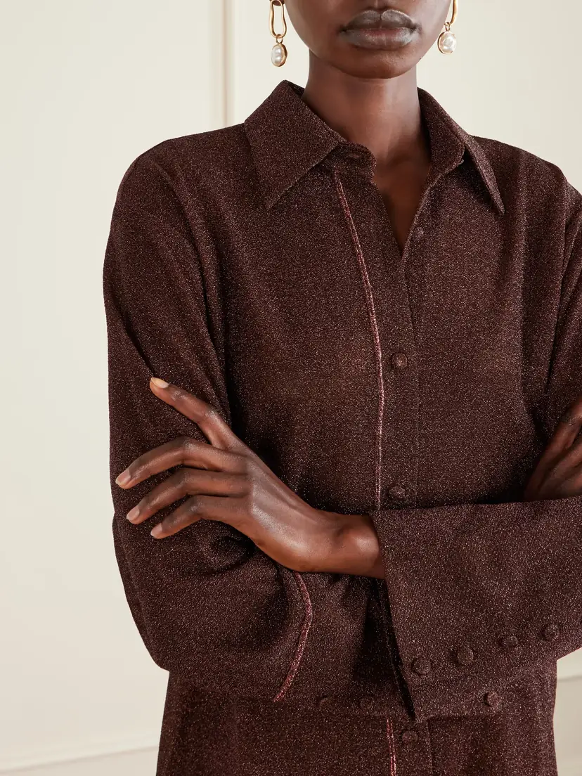 Oséree Lumière Metallic Stretch-knit Shirt | Thumbnail 4 Oséree Lumière Metallic Stretch-knit Shirt | Thumbnail 4