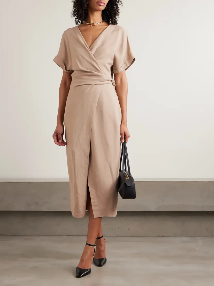 Brunello Cucinelli Bead-embellished Woven Midi Wrap Dress | Thumbnail 2 Brunello Cucinelli Bead-embellished Woven Midi Wrap Dress | Thumbnail 2