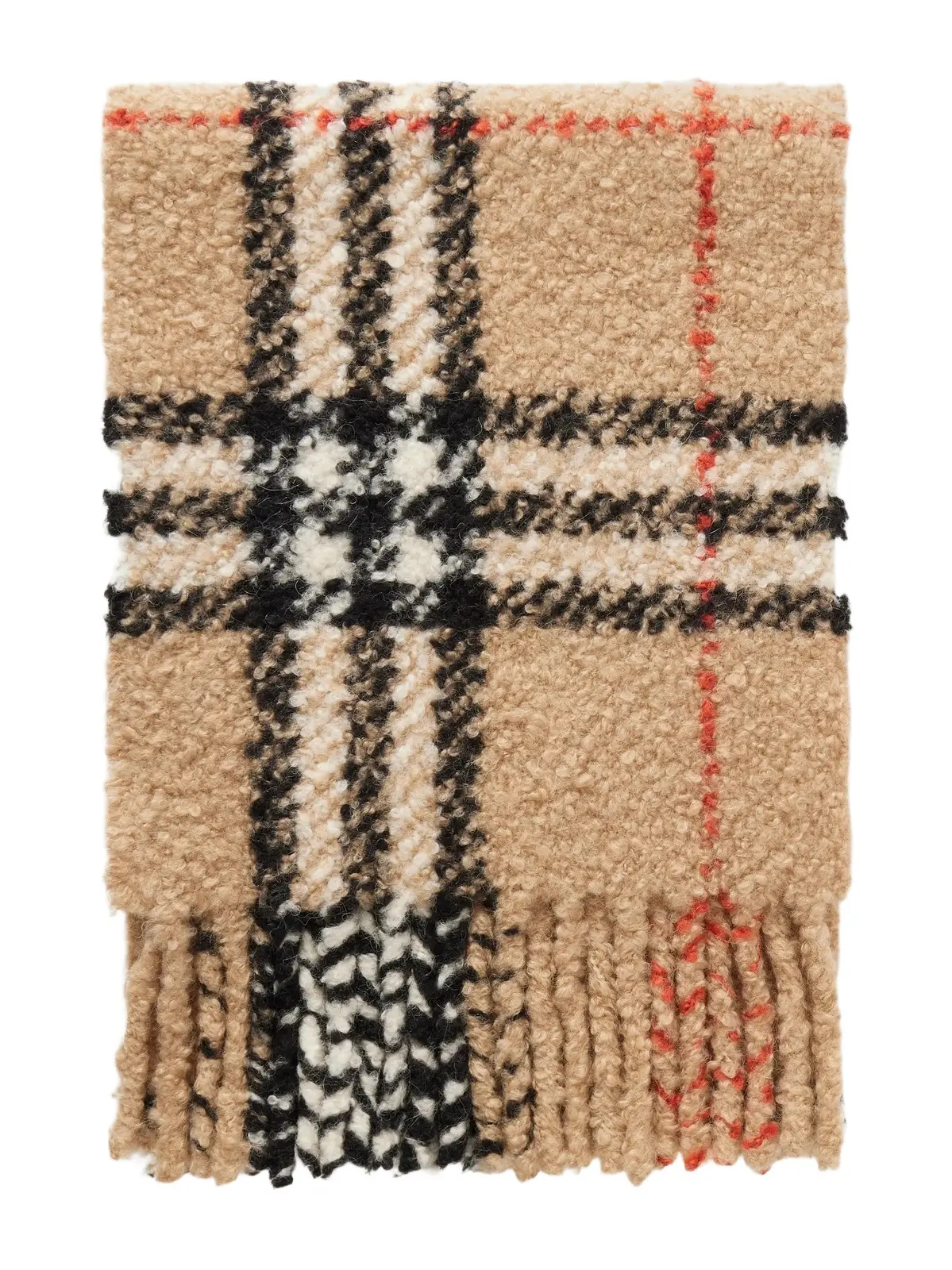 Fringed Checked Alpaca And Wool-blend Bouclé Scarf Fringed Checked Alpaca And Wool-blend Bouclé Scarf