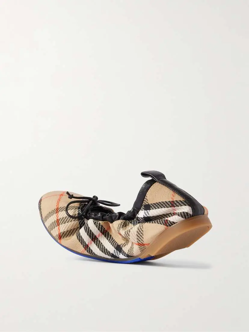 Burberry Leather-trimmed Checked Canvas Ballet Flats | Thumbnail 3 Burberry Leather-trimmed Checked Canvas Ballet Flats | Thumbnail 3