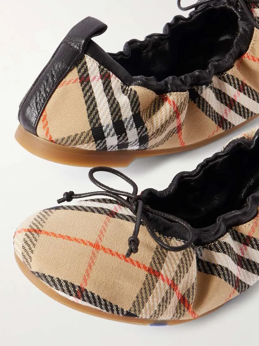 Burberry Leather-trimmed Checked Canvas Ballet Flats | Thumbnail 4 Burberry Leather-trimmed Checked Canvas Ballet Flats | Thumbnail 4
