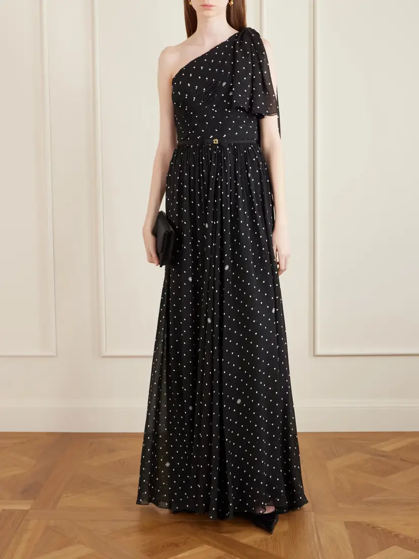 Elie Saab One-shoulder Polka-dot Chiffon Gown | Thumbnail 2 Elie Saab One-shoulder Polka-dot Chiffon Gown | Thumbnail 2