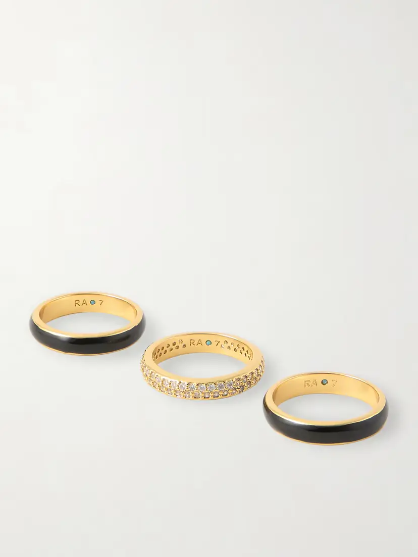 Roxanne Assoulin A Touch Of Midnight Set Of Three Gold-tone Crystal Rings | Thumbnail 3 Roxanne Assoulin A Touch Of Midnight Set Of Three Gold-tone Crystal Rings | Thumbnail 3