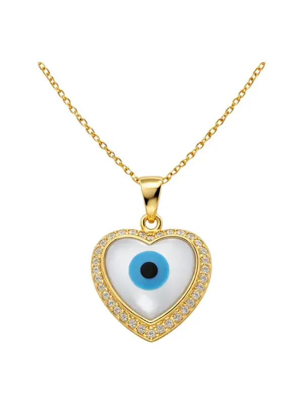 14K Gold Evil Eye Heart Pendant