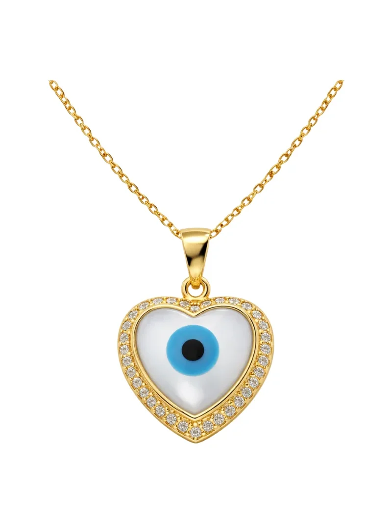 14K Gold Evil Eye Heart Pendant