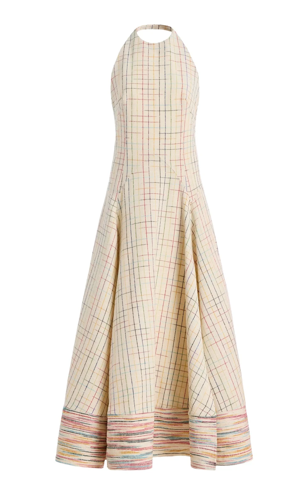 Full Sweep Checked Silk Maxi Halter Dress Full Sweep Checked Silk Maxi Halter Dress
