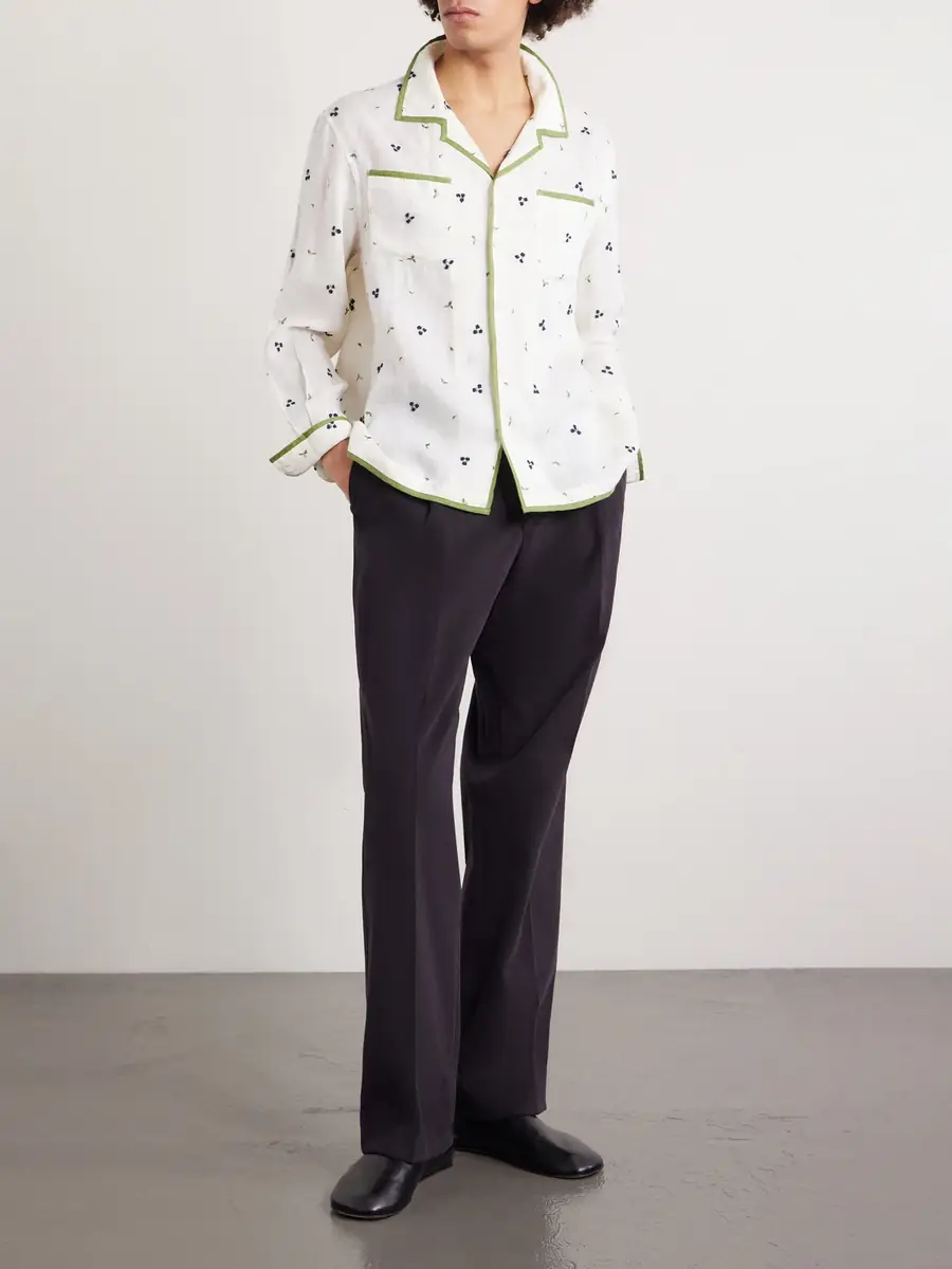 BODE Blackberry Patch Camp-Collar Embroidered Linen Shirt - Men | Thumbnail 2