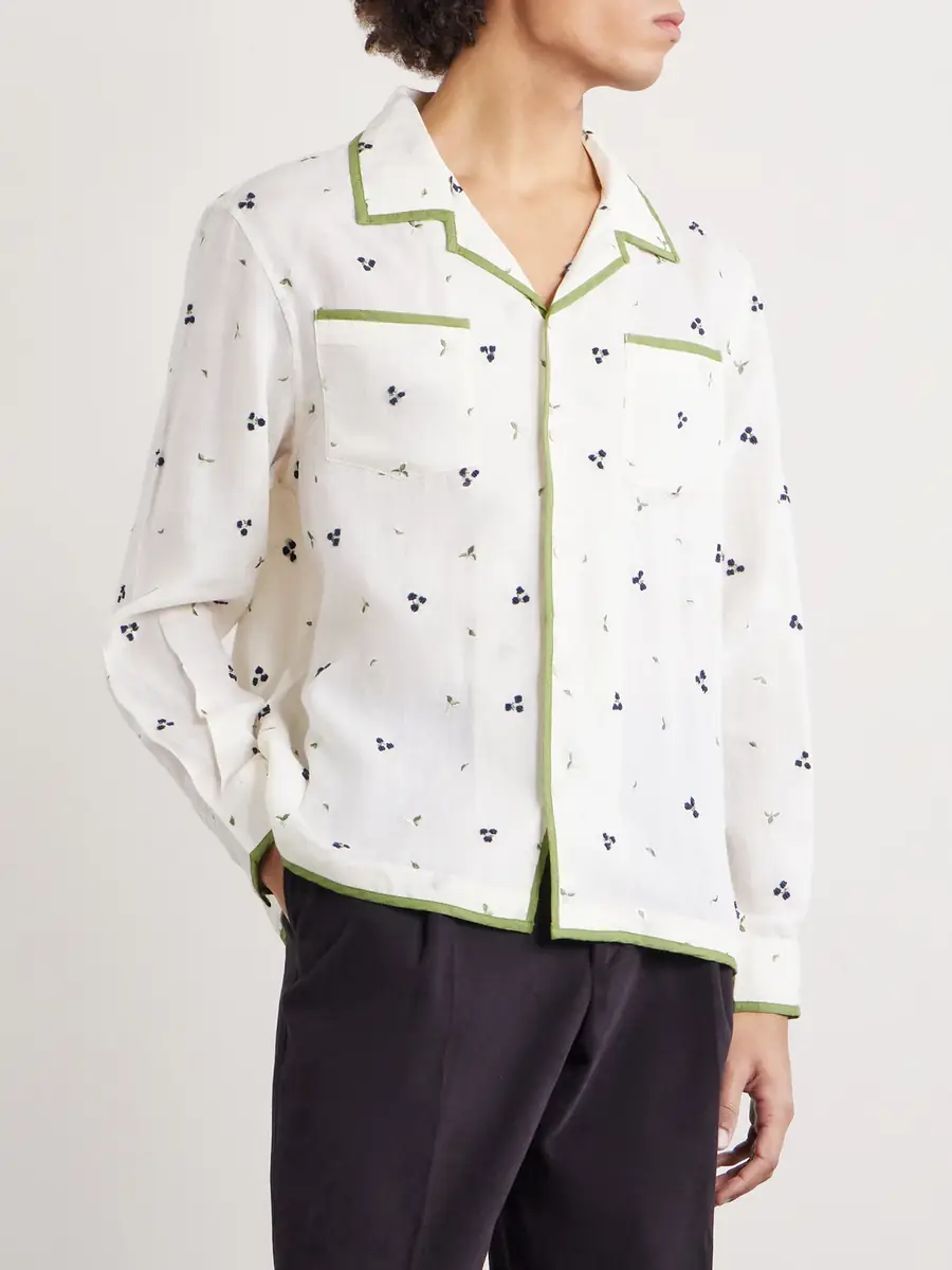 BODE Blackberry Patch Camp-Collar Embroidered Linen Shirt - Men | Thumbnail 3