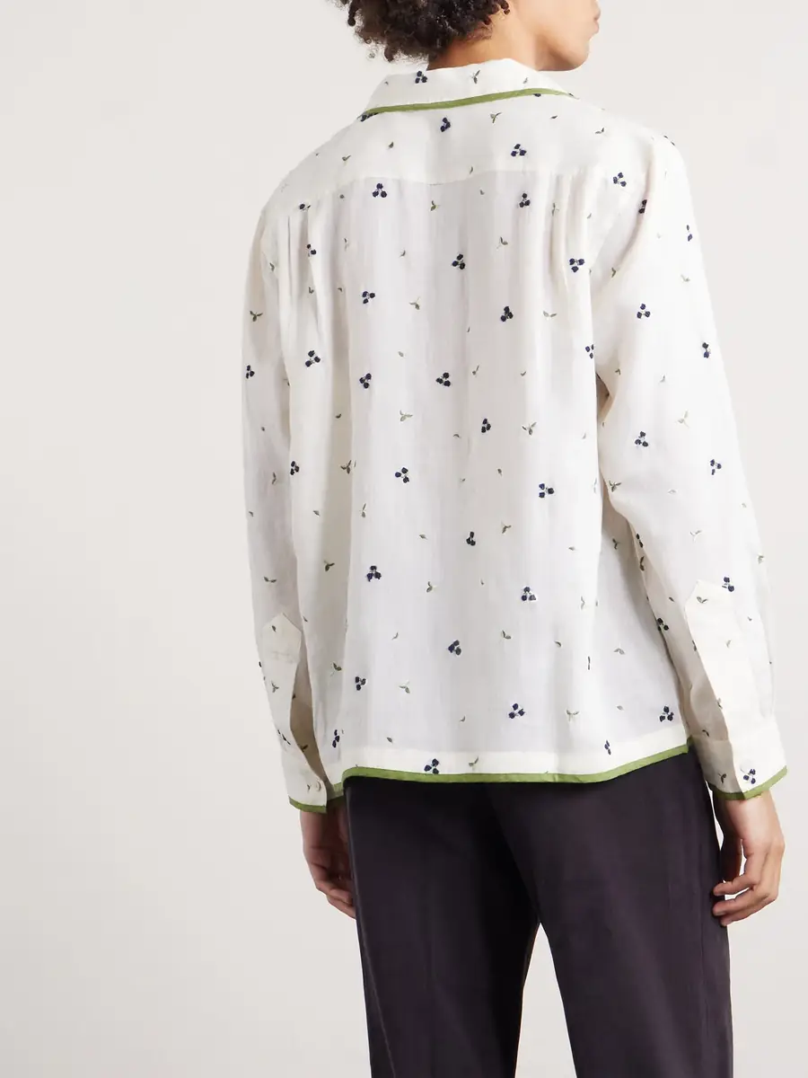 BODE Blackberry Patch Camp-Collar Embroidered Linen Shirt - Men | Thumbnail 4