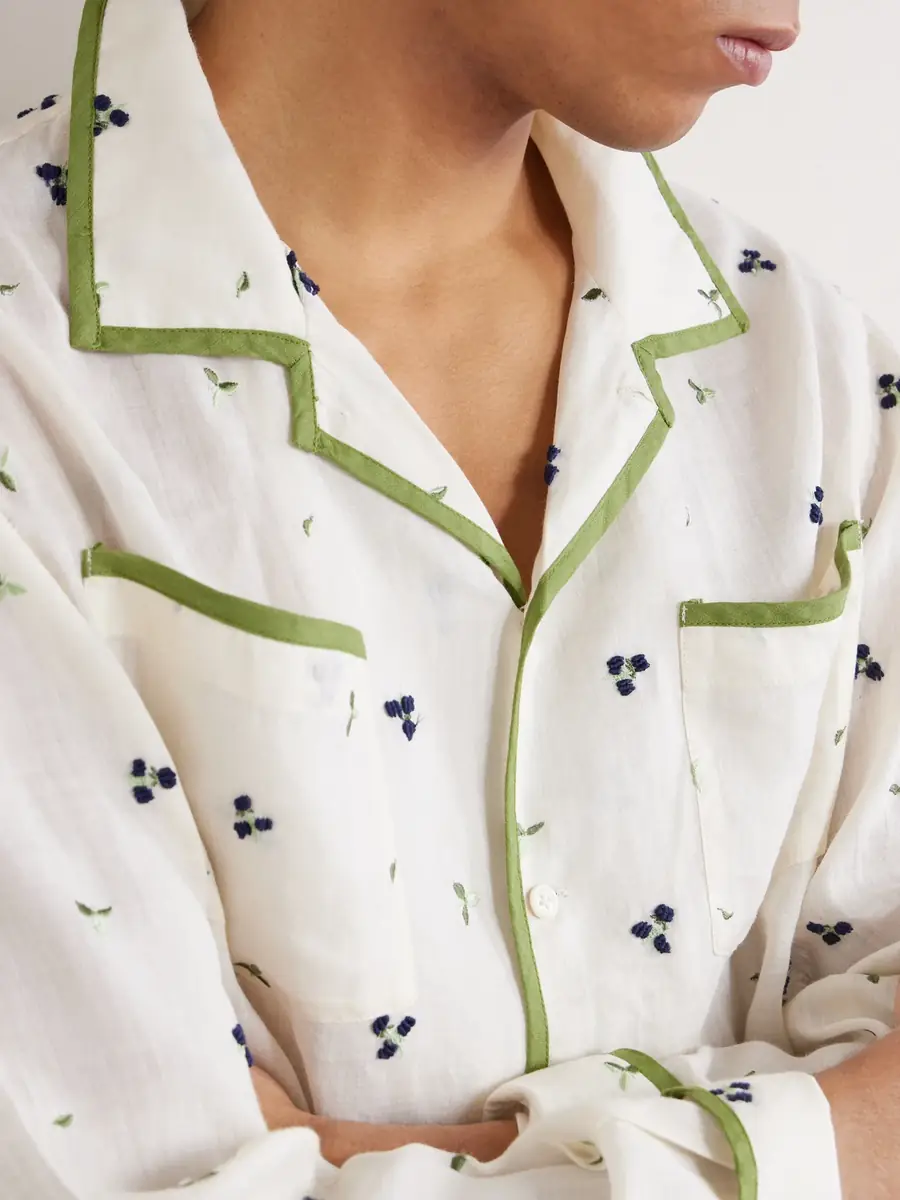 BODE Blackberry Patch Camp-Collar Embroidered Linen Shirt - Men | Thumbnail 5