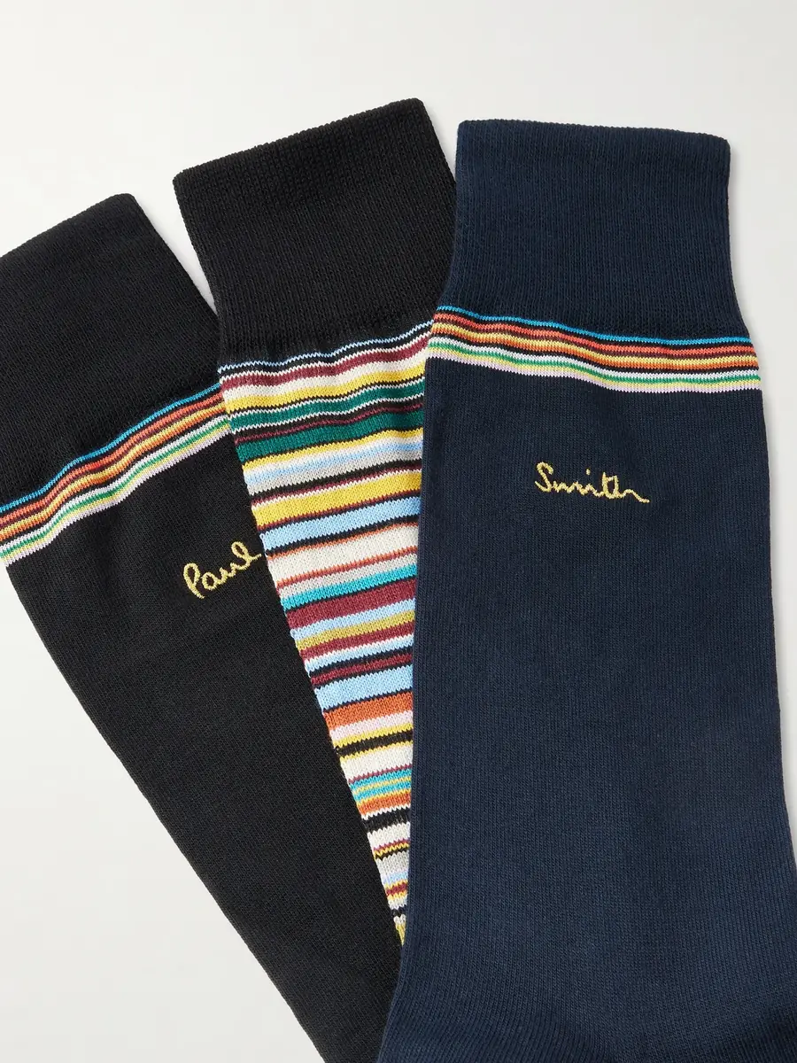 Paul Smith Pack of Three Striped Cotton-Blend Socks - Men | Thumbnail 2