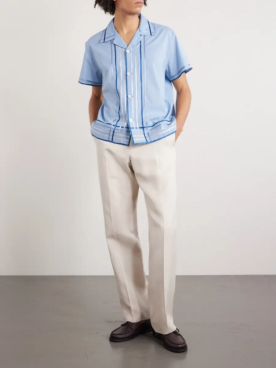 BODE Ribbon Plaid Camp-Collar Satin-Trimmed Cotton-Poplin Shirt - Men | Thumbnail 2