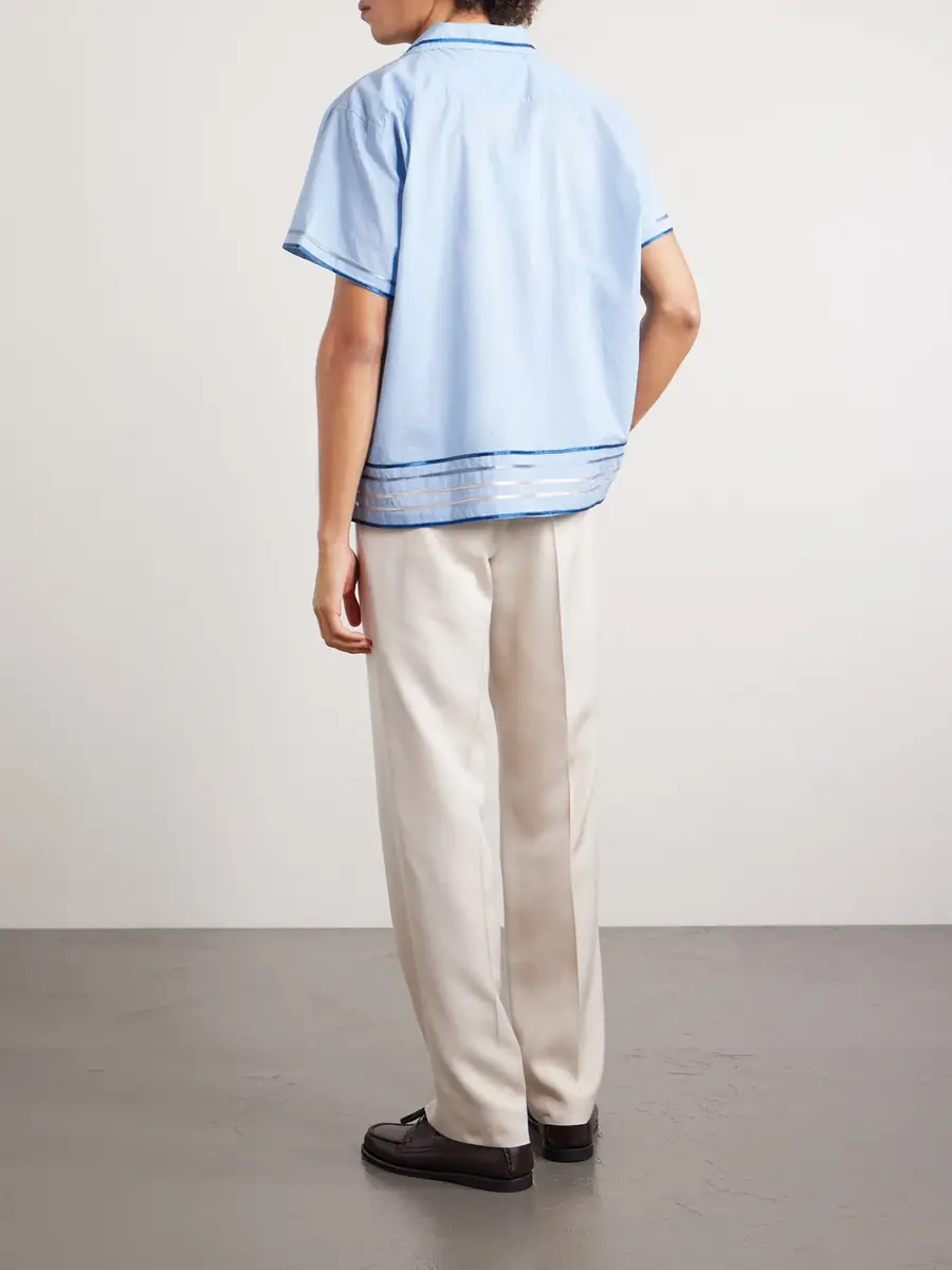 BODE Ribbon Plaid Camp-Collar Satin-Trimmed Cotton-Poplin Shirt - Men | Thumbnail 3