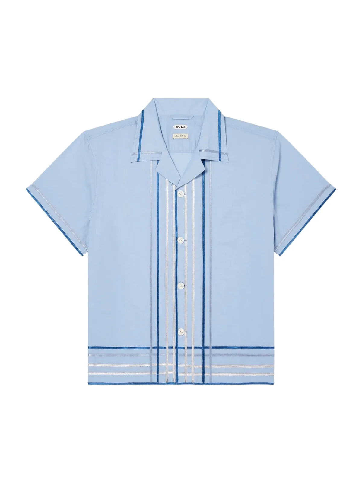 Ribbon Plaid Camp-Collar Satin-Trimmed Cotton-Poplin Shirt - Men Ribbon Plaid Camp-Collar Satin-Trimmed Cotton-Poplin Shirt - Men