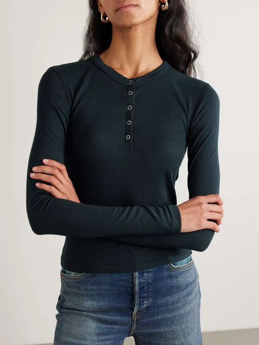 RE/DONE + Hanes Ribbed Stretch-modal Henley T-shirt | Thumbnail 3 RE/DONE + Hanes Ribbed Stretch-modal Henley T-shirt | Thumbnail 3
