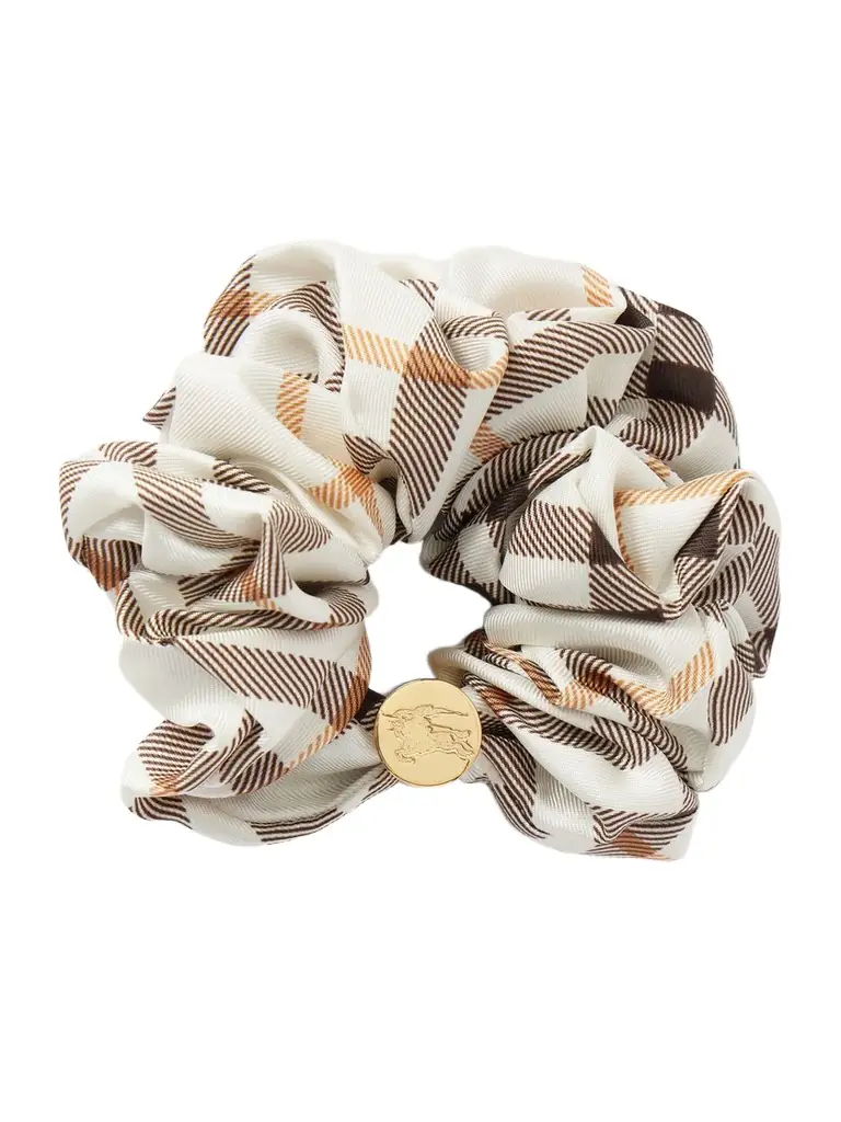 Burberry Embellished Checked Silk-twill Scrunchie | Image 1 Burberry Embellished Checked Silk-twill Scrunchie | Image 1