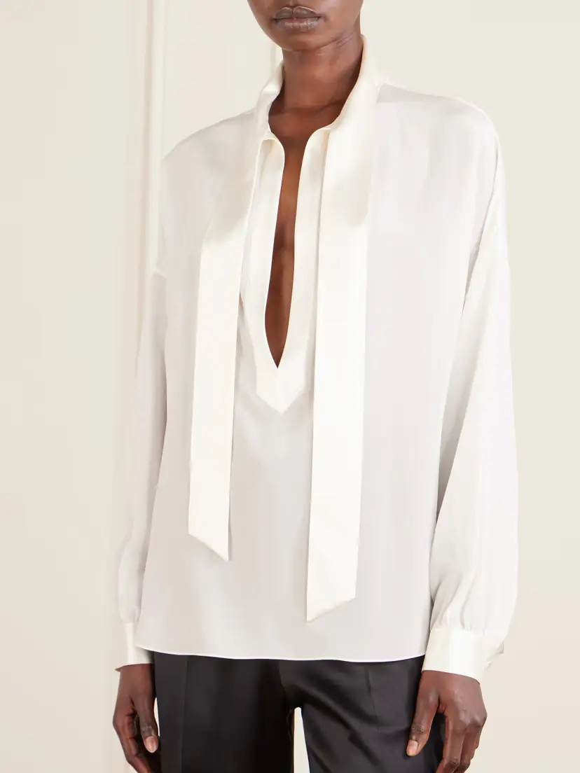 Tom Ford Pussy-bow Satin-trimmed Silk Crepe De Chine Blouse | Thumbnail 3 Tom Ford Pussy-bow Satin-trimmed Silk Crepe De Chine Blouse | Thumbnail 3