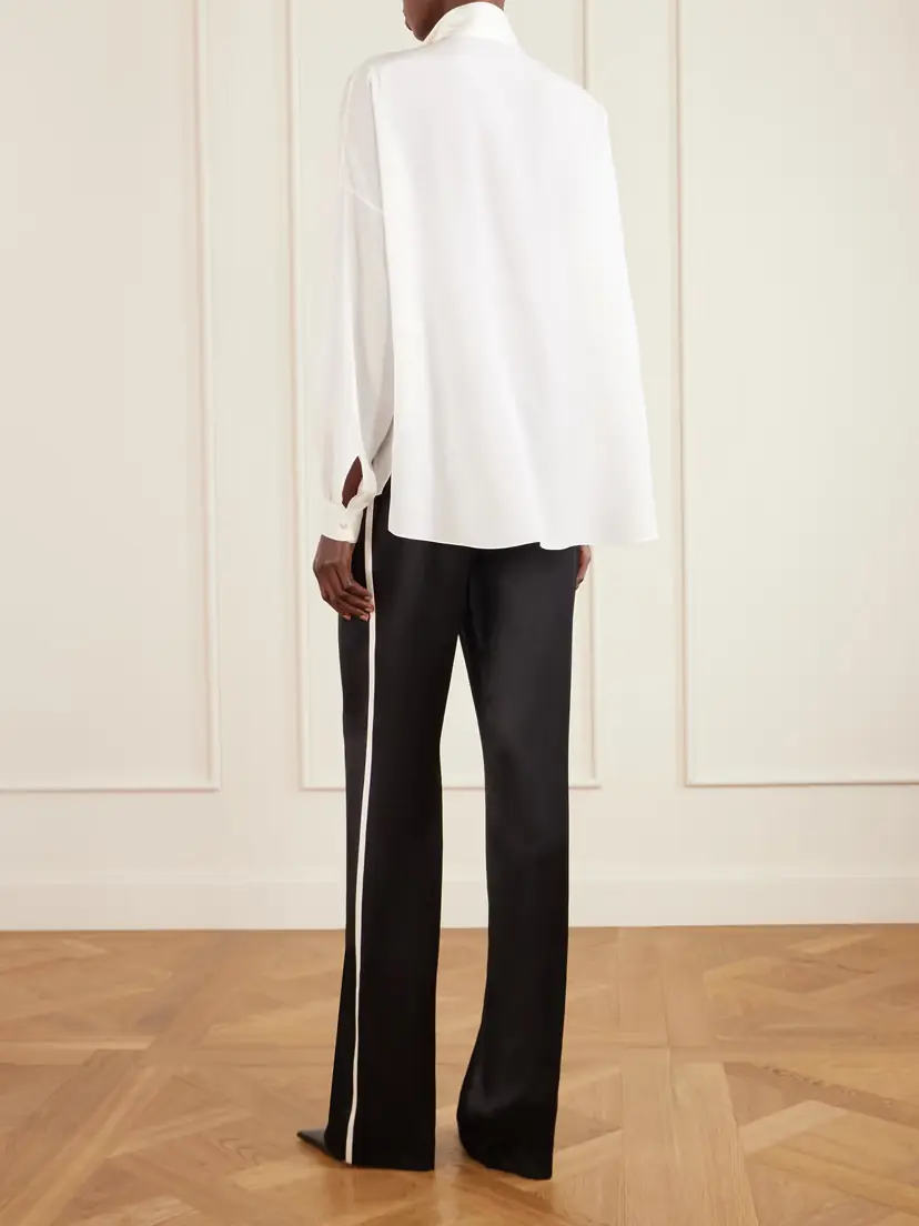 Tom Ford Pussy-bow Satin-trimmed Silk Crepe De Chine Blouse | Thumbnail 4 Tom Ford Pussy-bow Satin-trimmed Silk Crepe De Chine Blouse | Thumbnail 4