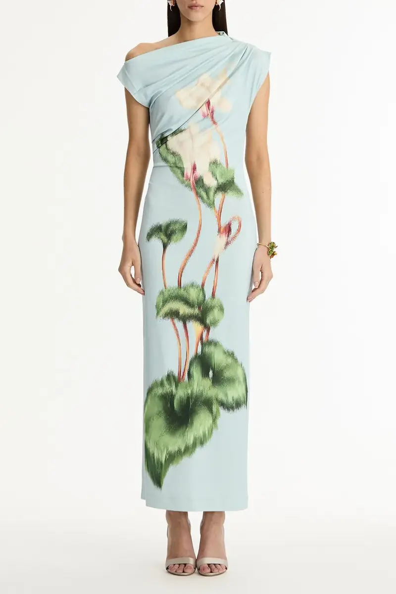 Oscar de la Renta Cyclamen Drape Detail Dress | Thumbnail 2