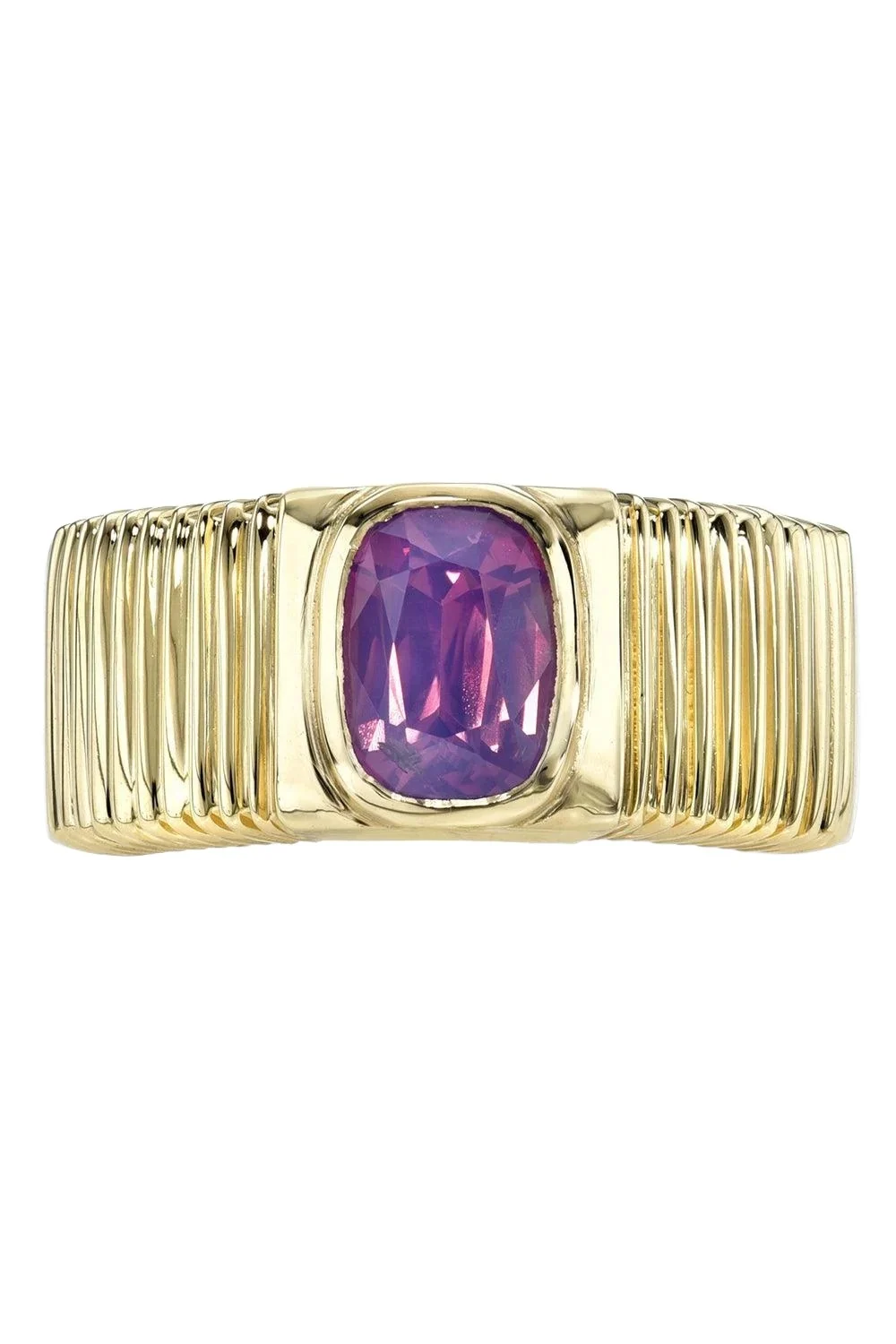 Milky Fuchsia Sapphire Pleated Band Ring