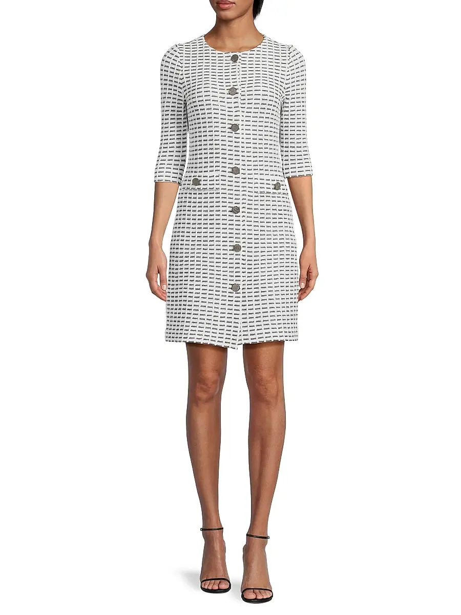 Misook Women's Two-Tone Tweed Sheath Mini-Shirtdress | Thumbnail 2 Misook Women's Two-Tone Tweed Sheath Mini-Shirtdress | Thumbnail 2
