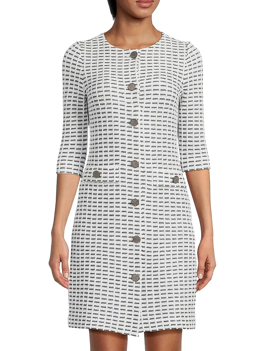 Misook Women's Two-Tone Tweed Sheath Mini-Shirtdress | Thumbnail 3 Misook Women's Two-Tone Tweed Sheath Mini-Shirtdress | Thumbnail 3