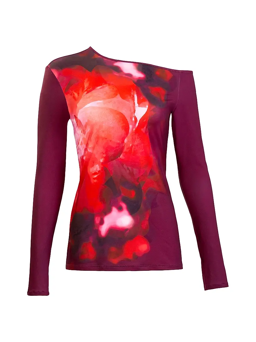 Silvia Tcherassi Women's Sabra Tie-Dye Off-The-Shoulder Blouse - Burgundy Flower | Image 1 Silvia Tcherassi Women's Sabra Tie-Dye Off-The-Shoulder Blouse - Burgundy Flower | Image 1