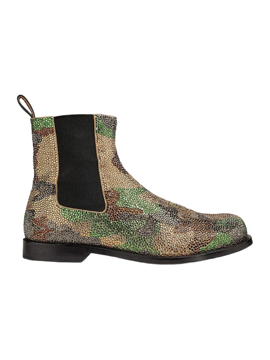 JW Anderson Women's 25MM Crystal-Embellished Camouflage Chelsea Boots