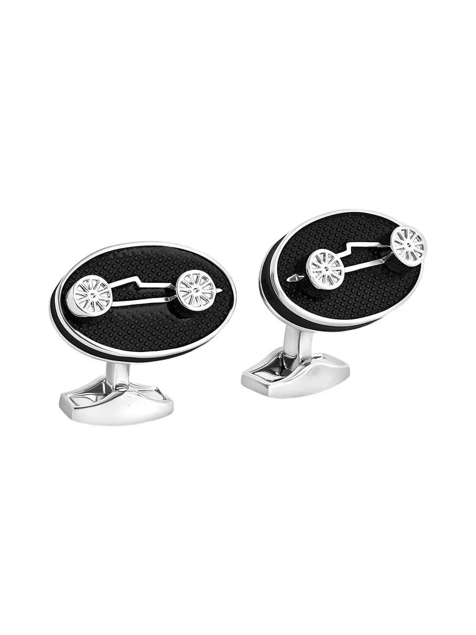 Men's Silvertone & Enamel Racing Car Oval Cufflinks