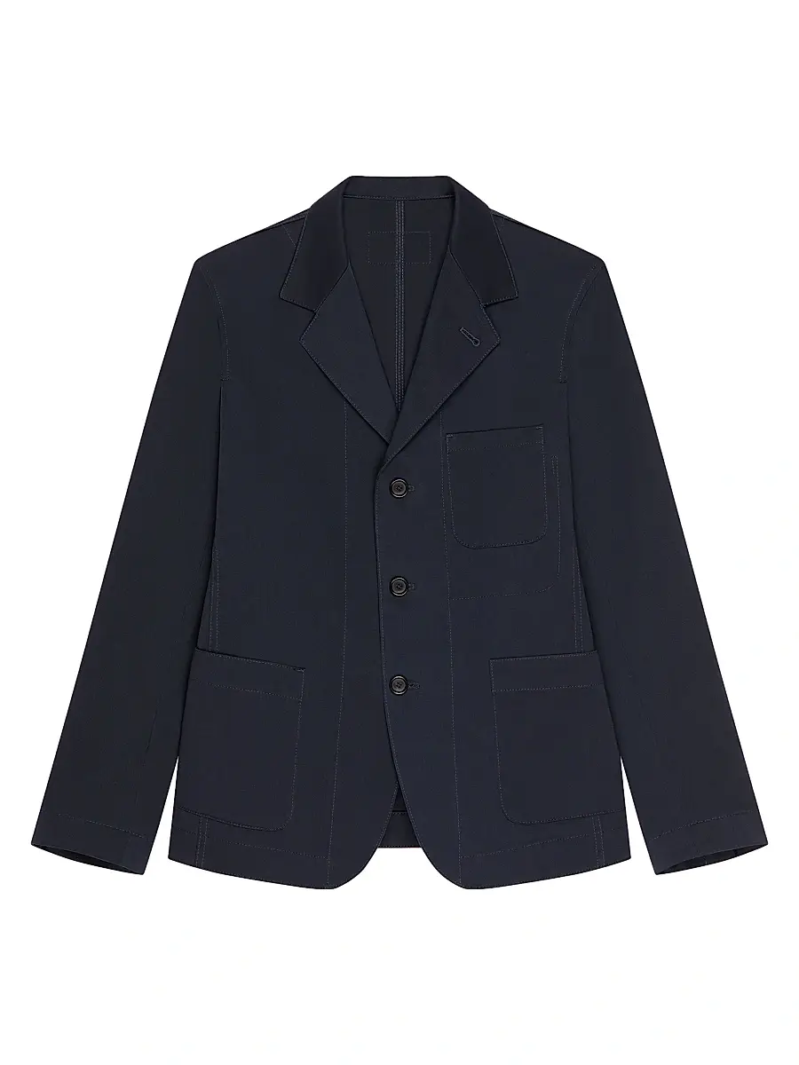Men's Single-Breasted Deconstructed Jacket in Cotton - Dark Navy