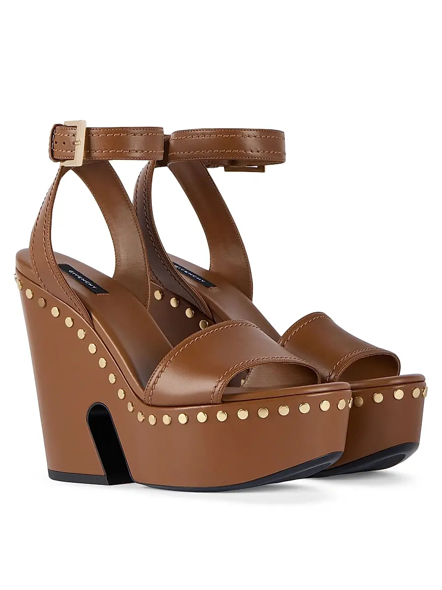 Givenchy Women's Clog Platform Sandals in Leather with Studs Detail - Brown | Thumbnail 2 Givenchy Women's Clog Platform Sandals in Leather with Studs Detail - Brown | Thumbnail 2